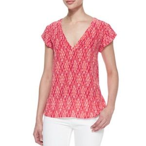 Joie Rubina Ikat Print Silk Cap Sleeve T-shirt Top